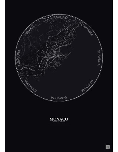 Monaco City Map Poster 2.5km | Gravura – Dark background
