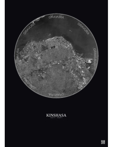 Kinshasa Satellite View Poster 6km B&W | Gravura – Dark background