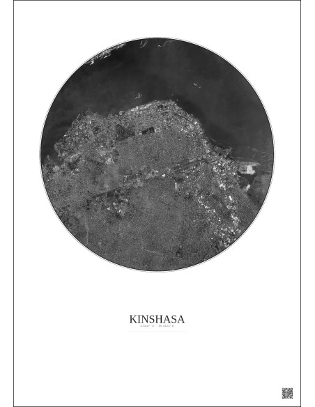 Kinshasa Satellite View Poster 6km B&W | Gravura – Light background