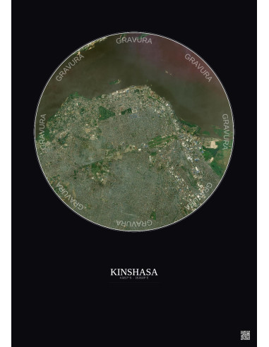 Affiche Kinshasa – Poster vue satellite 6km Couleur | Gravura – Fond foncé
