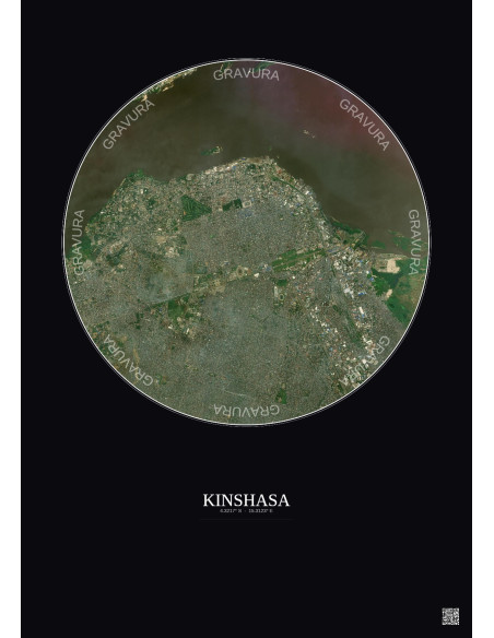 Affiche Kinshasa – Poster vue satellite 6km Couleur | Gravura – Fond foncé