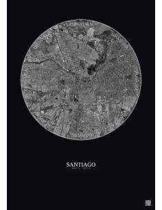 Santiago Satellite View Poster 10km B&W | Gravura – Dark background
