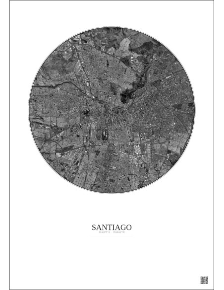 Affiche Santiago – Poster vue satellite 10km N&B | Gravura – Fond clair