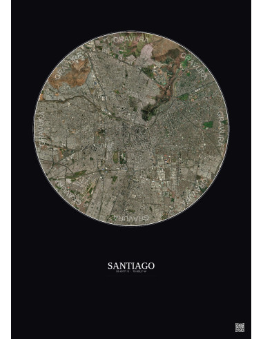 Affiche Santiago – Poster vue satellite 10km Couleur | Gravura – Fond foncé