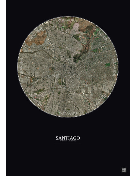 Affiche Santiago – Poster vue satellite 10km Couleur | Gravura – Fond foncé