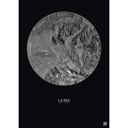Affiche La Paz – Poster vue satellite 10km N&B | Gravura – Fond foncé