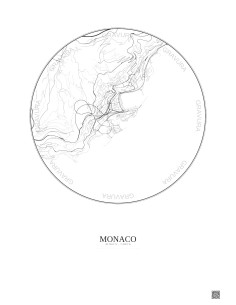 Affiche Monaco – Poster carte de ville 2.5km | Gravura – Fond clair