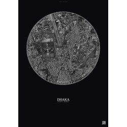 Affiche Dhaka – Poster vue satellite 2.5km N&B | Gravura – Fond foncé