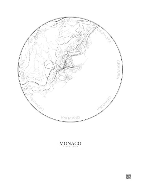 Affiche Monaco – Poster carte de ville 2.5km | Gravura – Fond clair