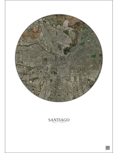 Affiche Santiago – Poster vue satellite 10km Couleur | Gravura – Fond clair