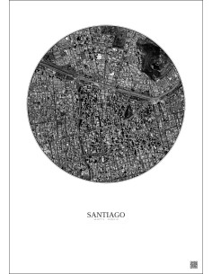 Affiche Santiago – Poster vue satellite 2.5km N&B | Gravura – Fond clair