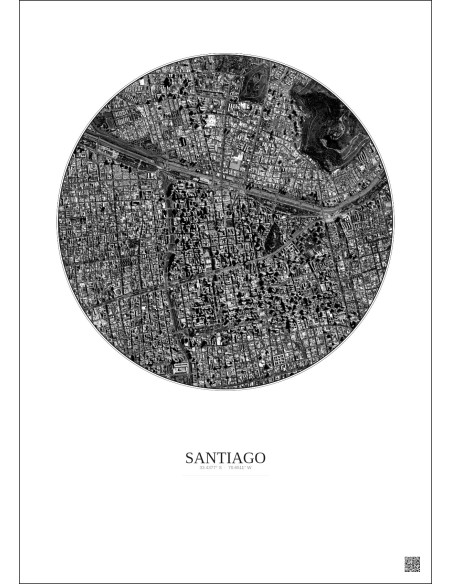 Affiche Santiago – Poster vue satellite 2.5km N&B | Gravura – Fond clair