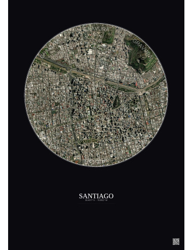 Santiago Satellite View Poster 2.5km Color | Gravura – Dark background