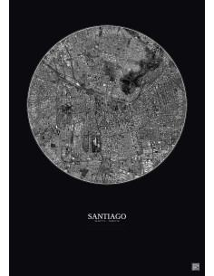 Affiche Santiago – Poster vue satellite 6km N&B | Gravura – Fond foncé