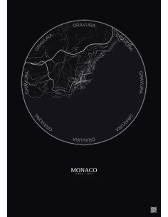Affiche Monaco – Poster carte de ville 5km | Gravura – Fond foncé