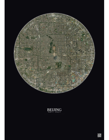 Affiche Beijing – Poster vue satellite 10km Couleur | Gravura – Fond foncé