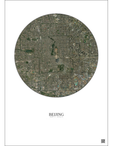 Affiche Beijing – Poster vue satellite 10km Couleur | Gravura – Fond clair
