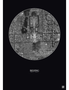 Affiche Beijing – Poster vue satellite 2.5km N&B | Gravura – Fond foncé