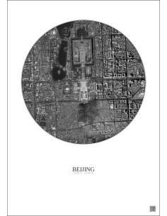Affiche Beijing – Poster vue satellite 2.5km N&B | Gravura – Fond clair