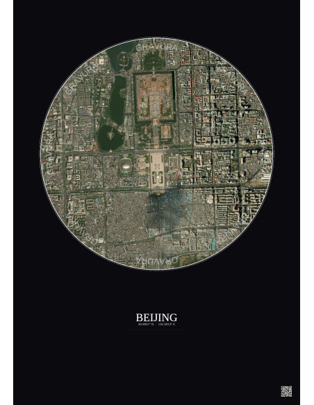 Affiche Beijing – Poster vue satellite 2.5km Couleur | Gravura – Fond foncé