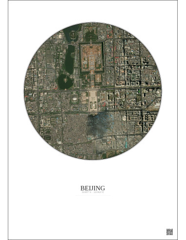 Affiche Beijing – Poster vue satellite 2.5km Couleur | Gravura – Fond clair