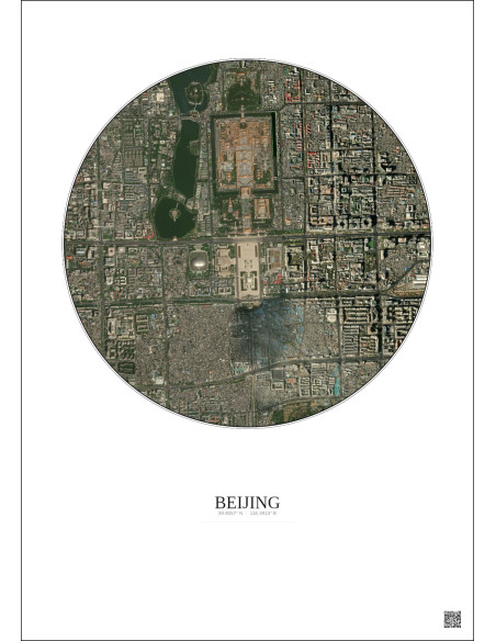 Affiche Beijing – Poster vue satellite 2.5km Couleur | Gravura – Fond clair
