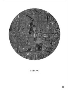 Affiche Beijing – Poster vue satellite 6km N&B | Gravura – Fond clair