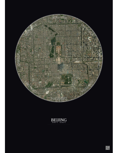 Affiche Beijing – Poster vue satellite 6km Couleur | Gravura – Fond foncé