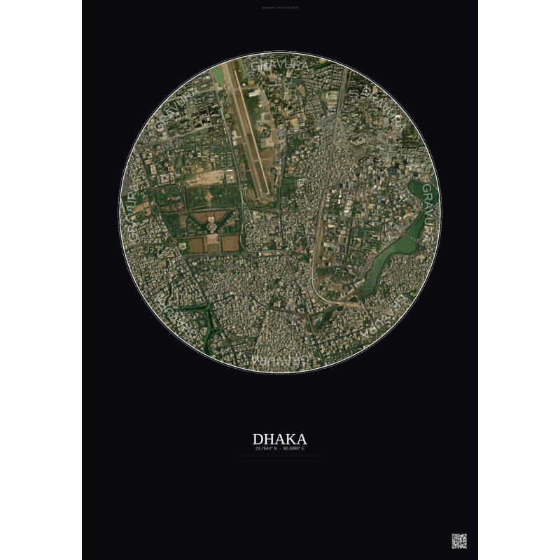 Affiche Dhaka – Poster vue satellite 2.5km Couleur | Gravura – Fond foncé