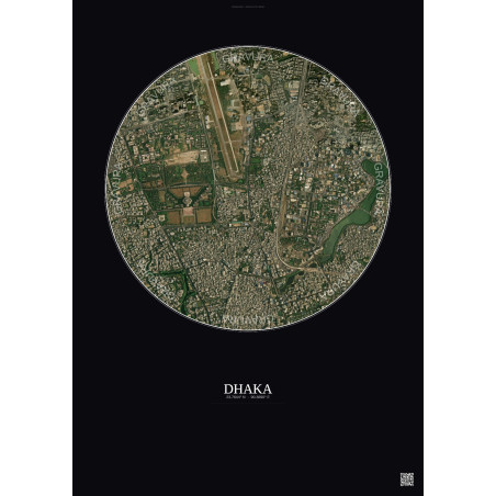 Affiche Dhaka – Poster vue satellite 2.5km Couleur | Gravura – Fond foncé