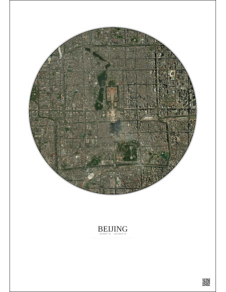 Affiche Beijing – Poster vue satellite 6km Couleur | Gravura – Fond clair