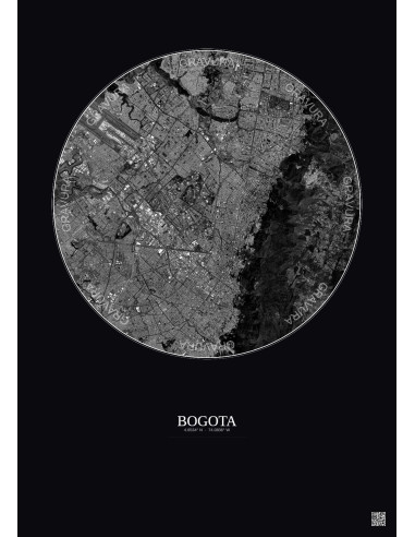 Bogota Satellite View Poster 10km B&W | Gravura – Dark background