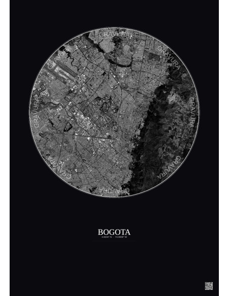 Bogota Satellite View Poster 10km B&W | Gravura – Dark background
