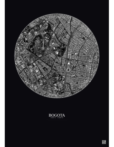 Affiche Bogota – Poster vue satellite 2.5km N&B | Gravura – Fond foncé
