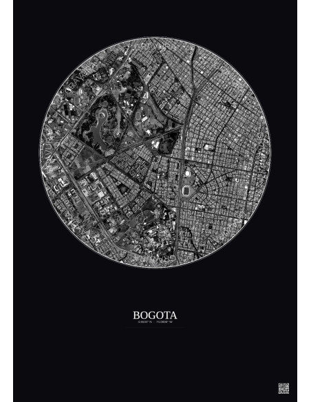Affiche Bogota – Poster vue satellite 2.5km N&B | Gravura – Fond foncé