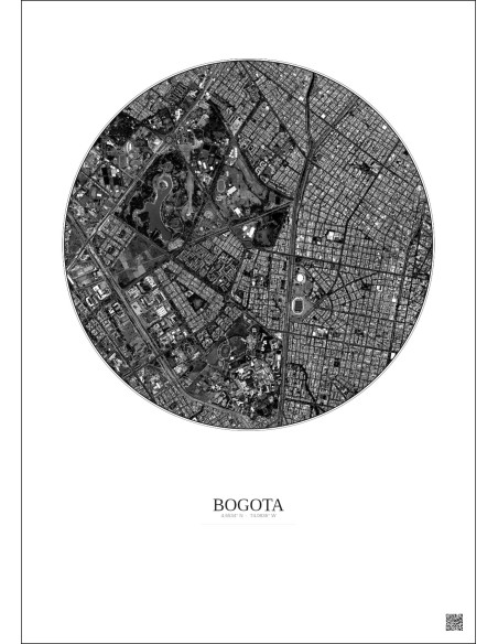 Affiche Bogota – Poster vue satellite 2.5km N&B | Gravura – Fond clair