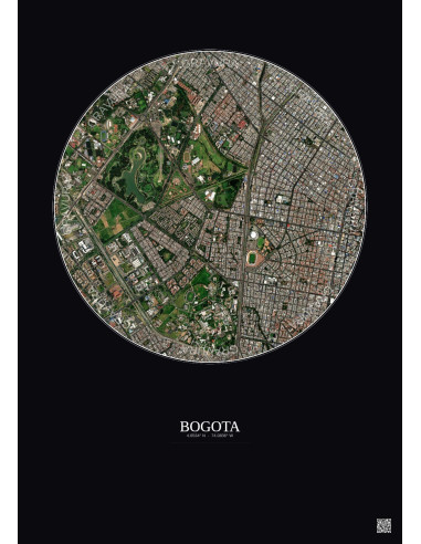 Affiche Bogota – Poster vue satellite 2.5km Couleur | Gravura – Fond foncé