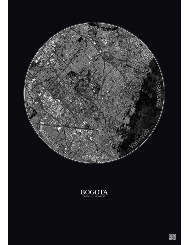 Affiche Bogota – Poster vue satellite 6km N&B | Gravura – Fond foncé