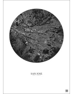 San Jose Satellite View Poster 10km B&W | Gravura – Light background