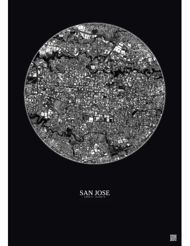 Affiche San Jose – Poster vue satellite 2.5km N&B | Gravura – Fond foncé