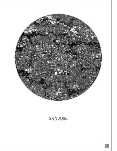Affiche San Jose – Poster vue satellite 2.5km N&B | Gravura – Fond clair