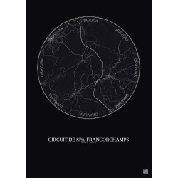 Affiche Circuit De Spa Francorchamps – Poster carte de ville 10km | Gravura – Fond foncé