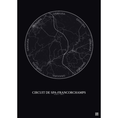 Affiche Circuit De Spa Francorchamps – Poster carte de ville 10km | Gravura – Fond foncé