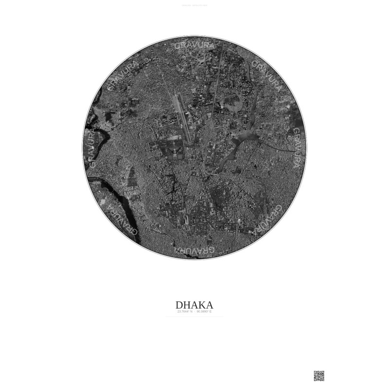 Dhaka Satellite View Poster 6km B&W | Gravura – Light background