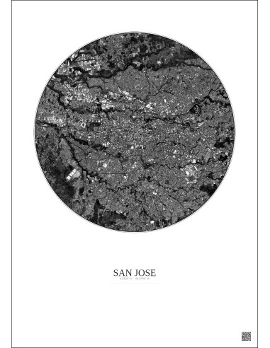 Affiche San Jose – Poster vue satellite 6km N&B | Gravura – Fond clair
