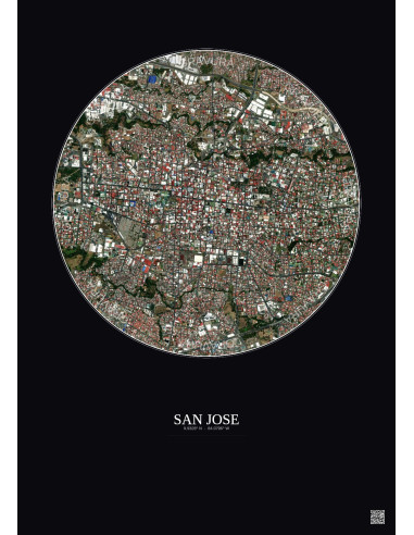 Affiche San Jose – Poster vue satellite 2.5km Couleur | Gravura – Fond foncé