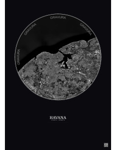 Havana Satellite View Poster 10km B&W | Gravura – Dark background