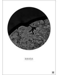 Havana Satellite View Poster 10km B&W | Gravura – Light background