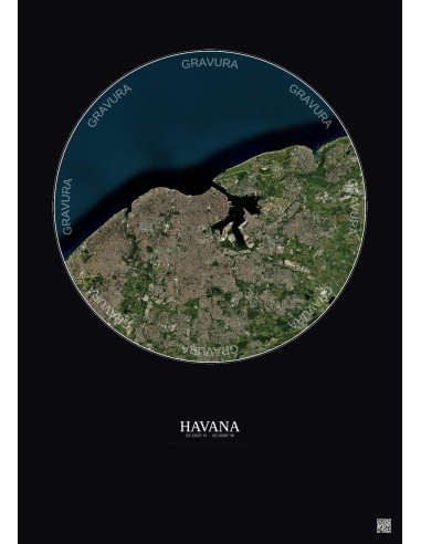 Affiche Havana – Poster vue satellite 10km Couleur | Gravura – Fond foncé