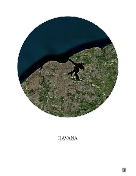 Affiche Havana – Poster vue satellite 10km Couleur | Gravura – Fond clair